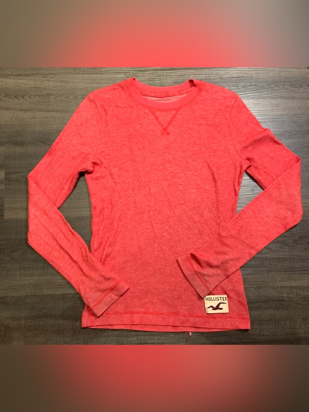 Hollister Red Coral Ribbed Long Sleeve Top